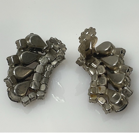 Vintage Purple & Clear Rhinestone Earrings Climber Clip On Silver Tone Statement - Picture 3 of 9